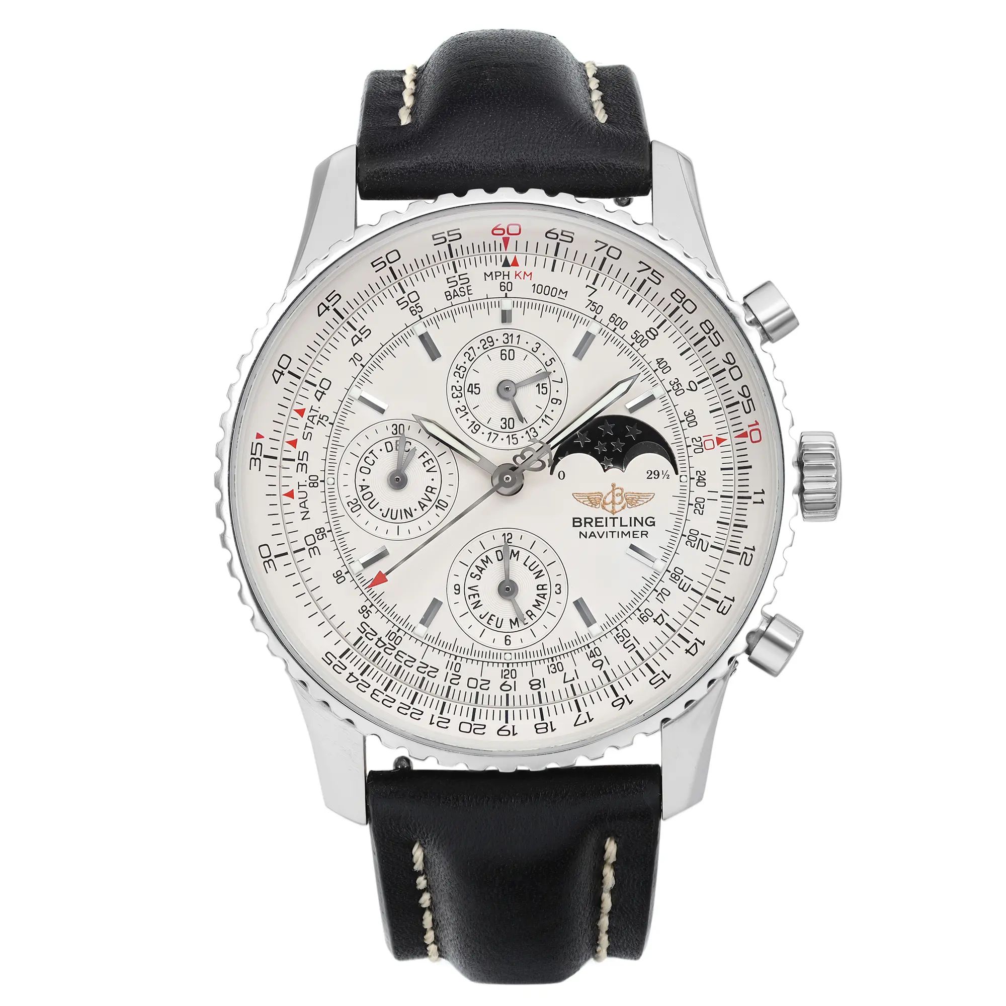 Front Full View Of Breitling A19340 Stainless Steel Watch 