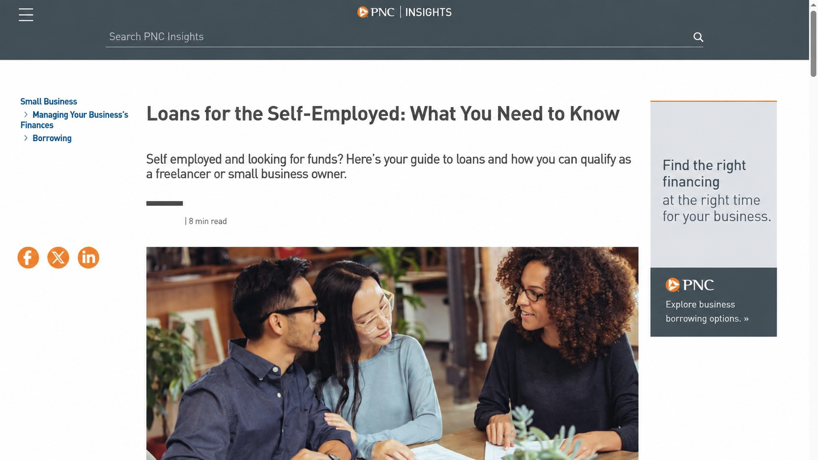 Preview of the self-employed loans guide on PNC Insights