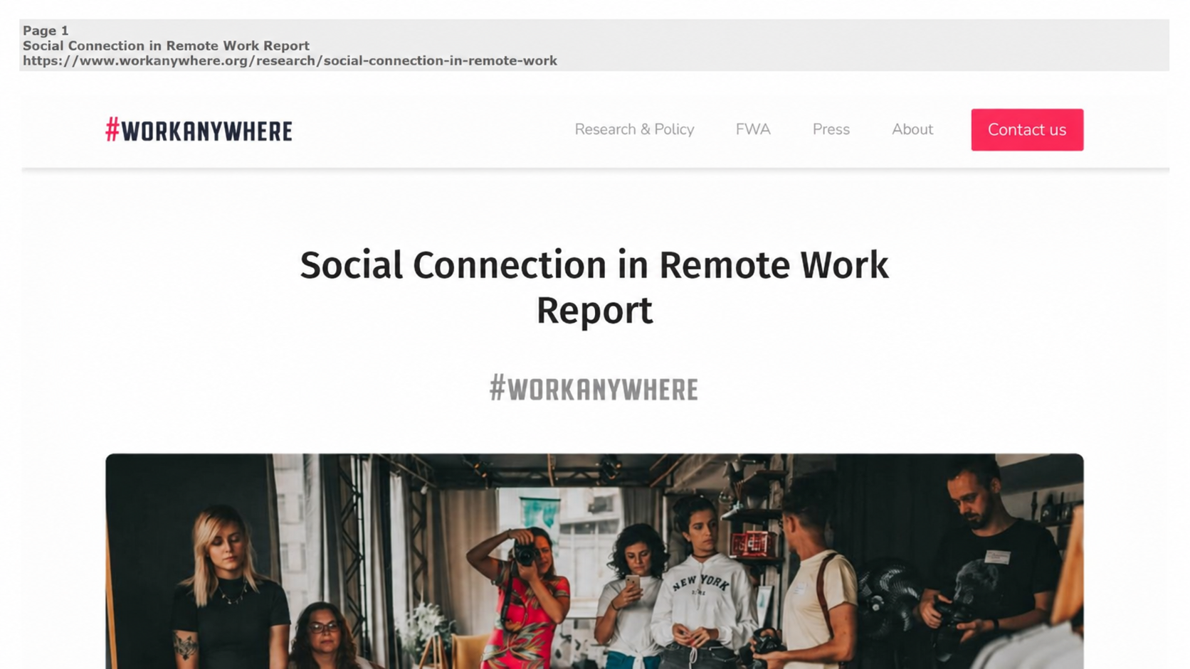 Cover preview of Work Anywhere’s Social Connection in Remote Work report