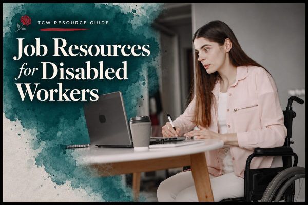 The Chronic Worker resource guide, Job Resources for Disabled Workers, featuring a woman using a wheelchair working at a laptop.