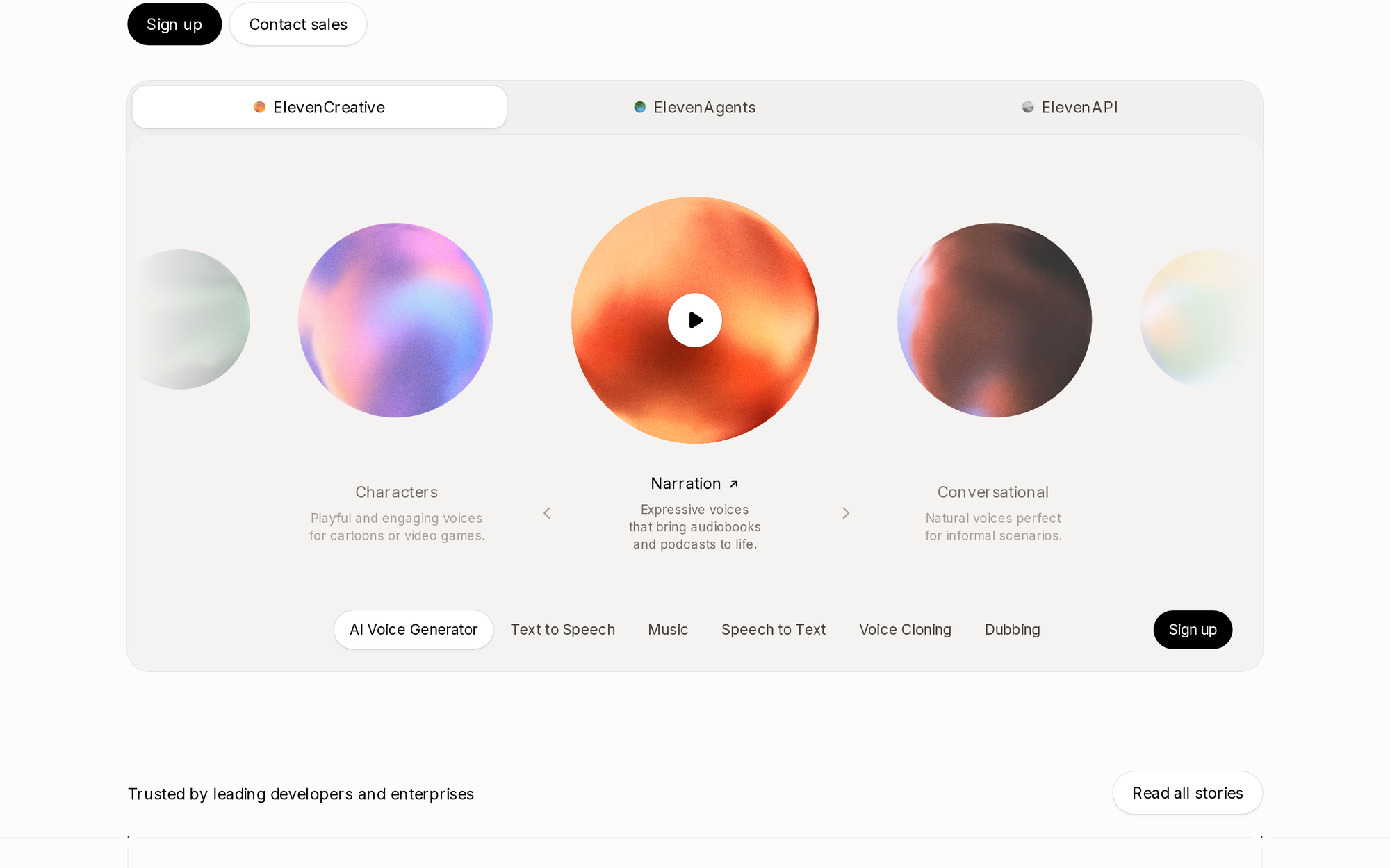 ElevenLabs voice studio interface highlighting voice cloning settings, text-to-speech sliders, and audio generation tools.