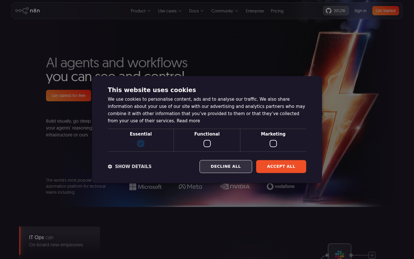 n8n workflow editor interface with custom JavaScript and Python nodes
