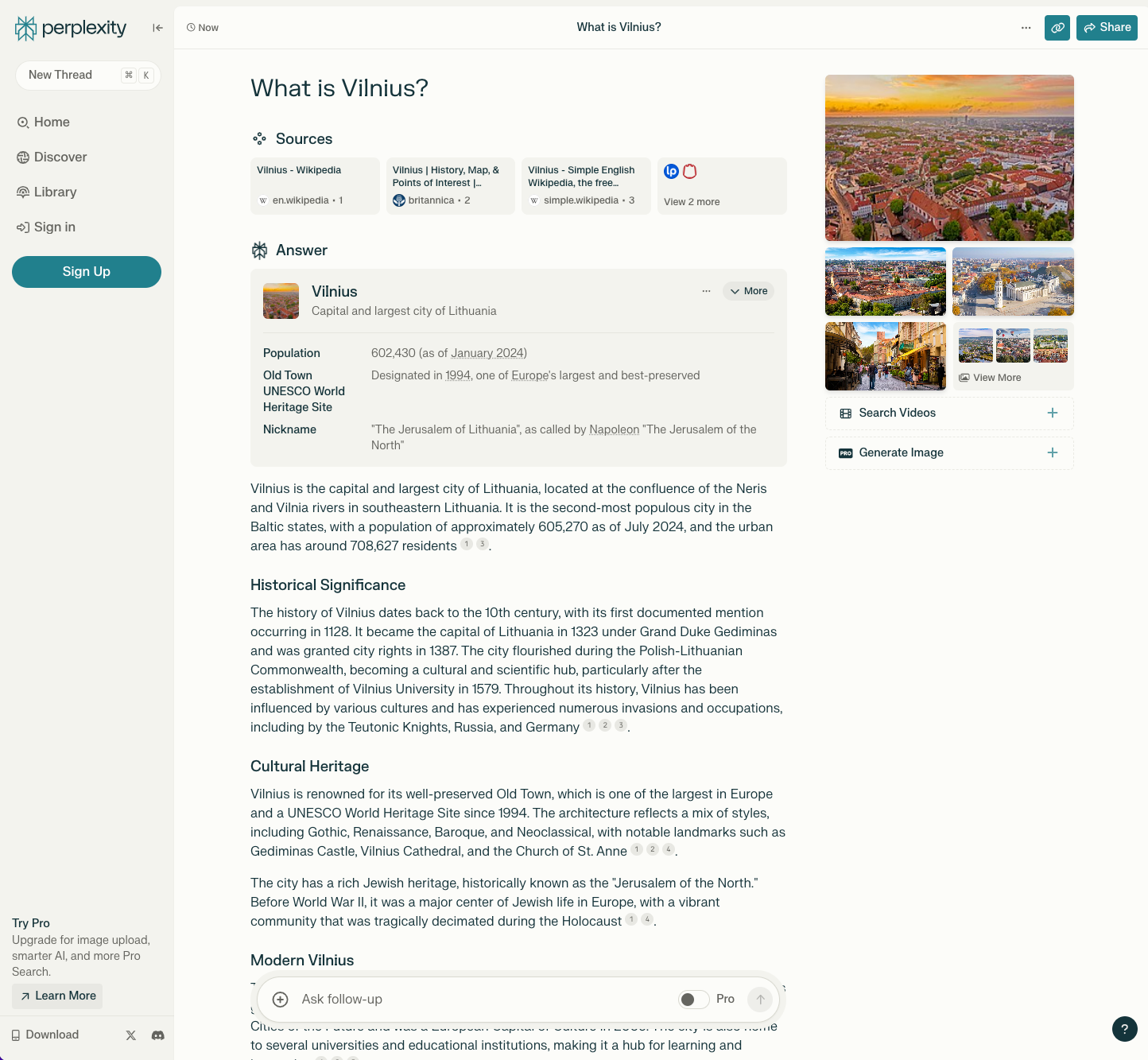 Perplexity search interface showing citation-backed research and answer synthesis.