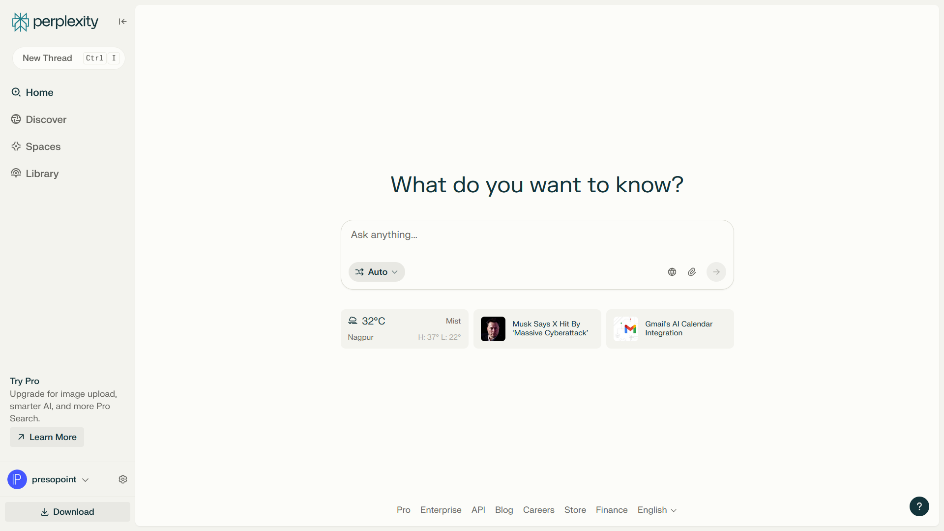 Perplexity AI search interface displaying real-time conversational answer synthesis, inline citations, and follow-up query prompts.