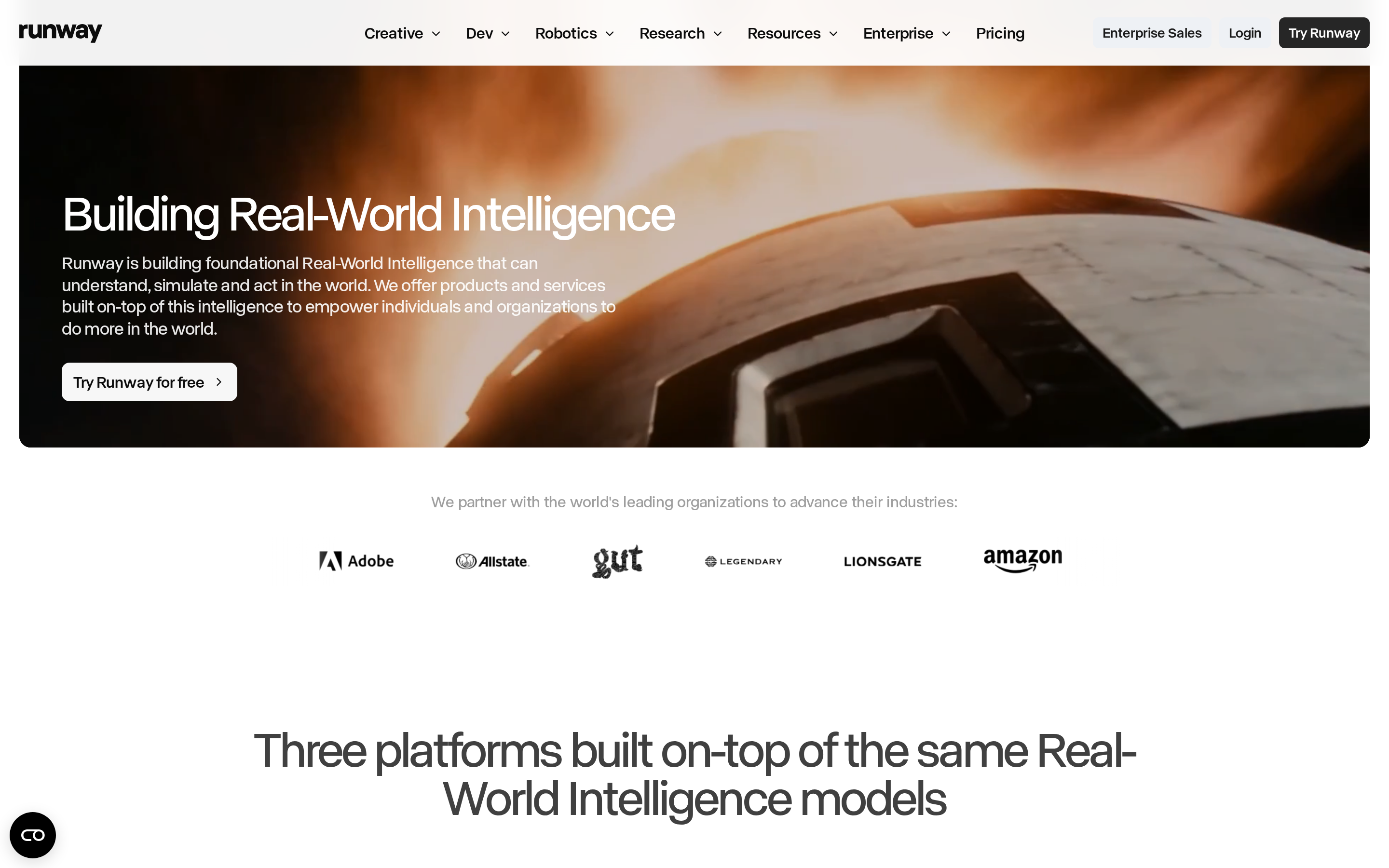 Runway creative tools interface displaying generative AI video production capabilities and motion control tools.