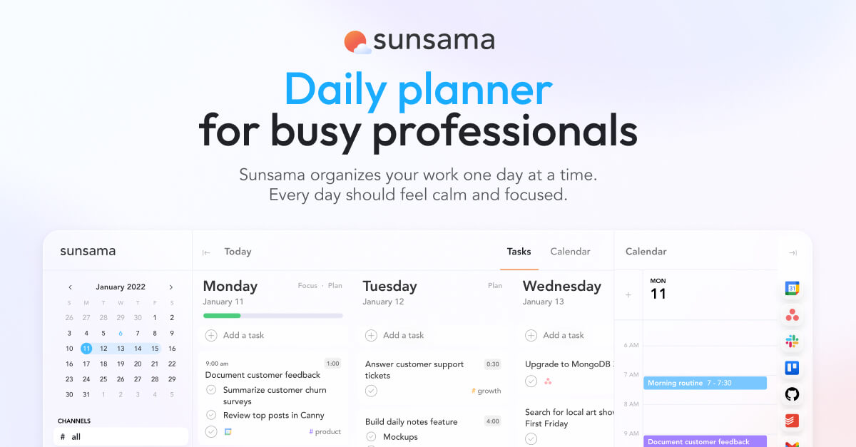 Sunsama official platform dashboard