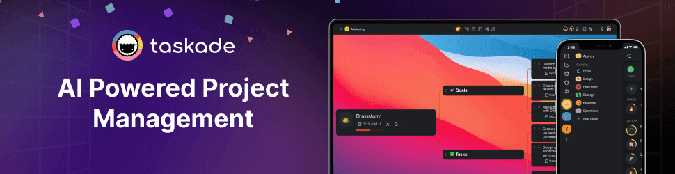 Taskade AI Agents v2 platform header showing workflow automation and workspace tools
