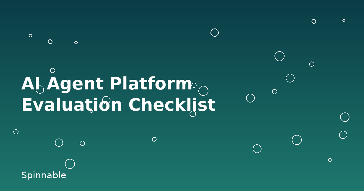 Enterprise evaluation checklist graphic showing five key assessment categories for commercial AI agent platforms.