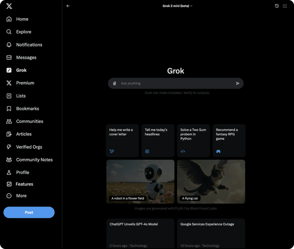 Official xAI Grok product screenshot showing interface and xAI execution environment
