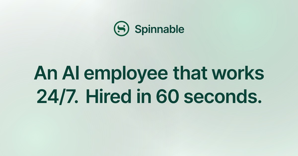 Spinnable logo above the text: An AI employee that works 24/7. Hired in 60 seconds.
