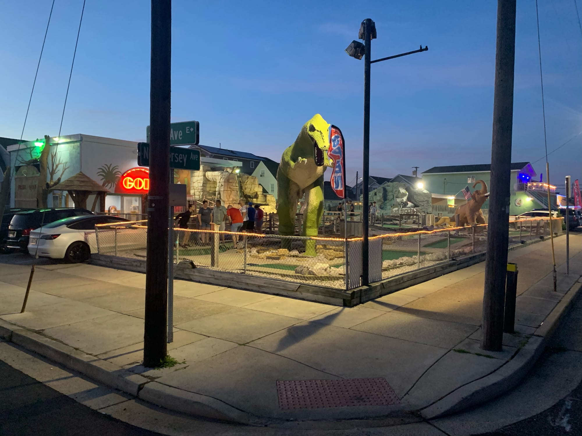 Dinosaur towering over the Jurassic Adventure Golf course