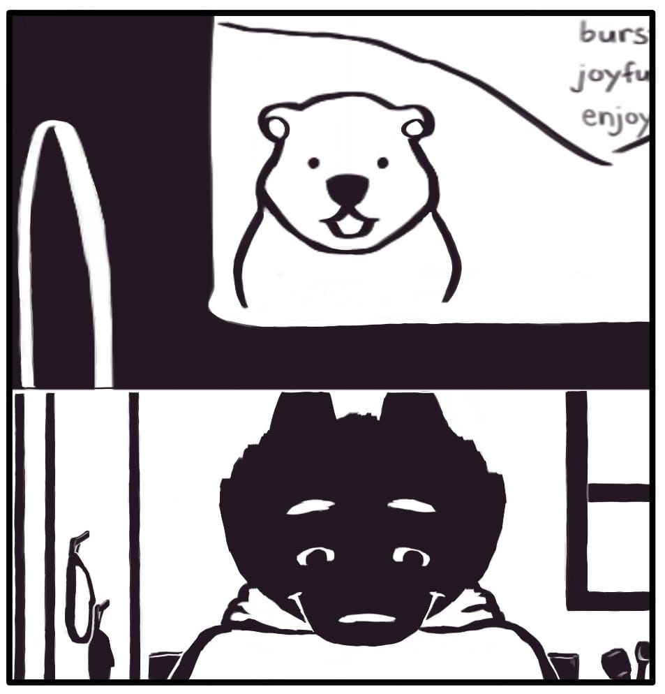 Panel 3: The kind animal is so sweet. Foxwolf is pleased.