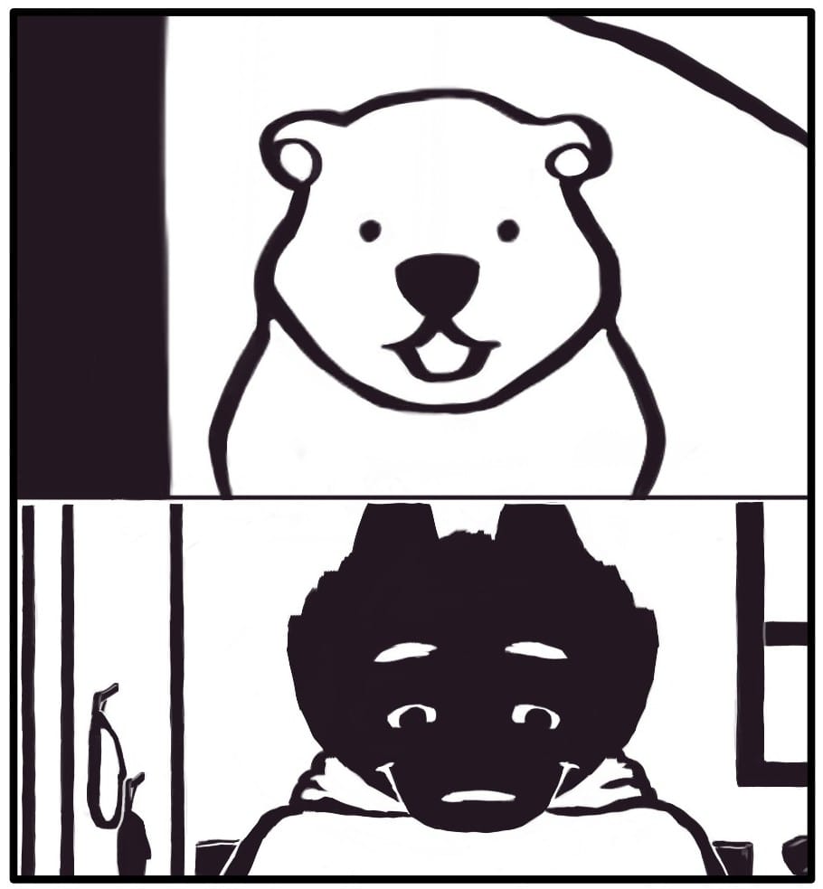 Panel 4: He’s so round and soft and pleasant. Maybe there is good in the world after all.