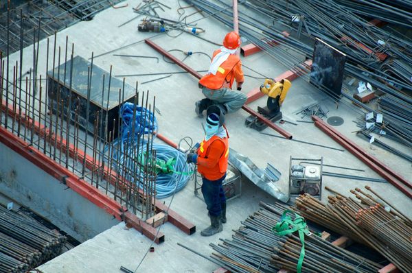 Construction crew at work on a jobsite