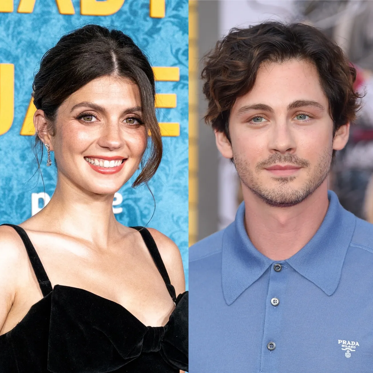 '13 Going on 30' leads Emily Bader and Logan Lerman. They are both smiling at separate red carpet events