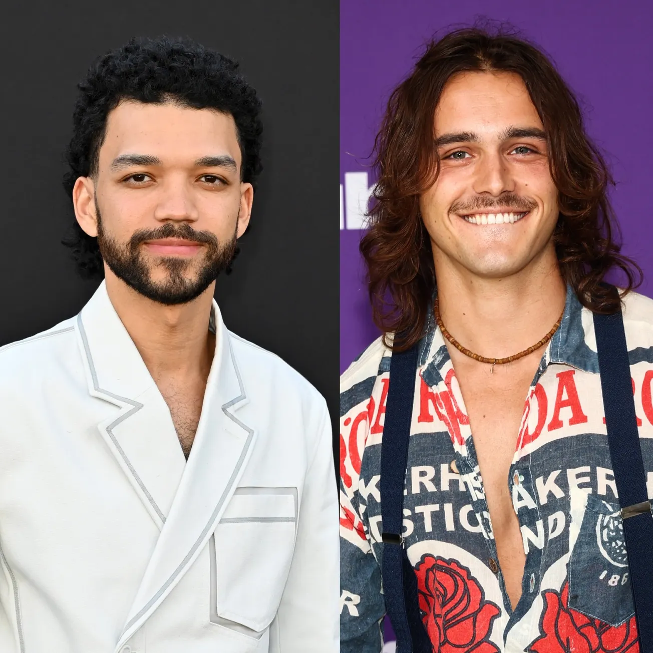 Justice Smith and Charlie Gillespie smiling at separate press events.