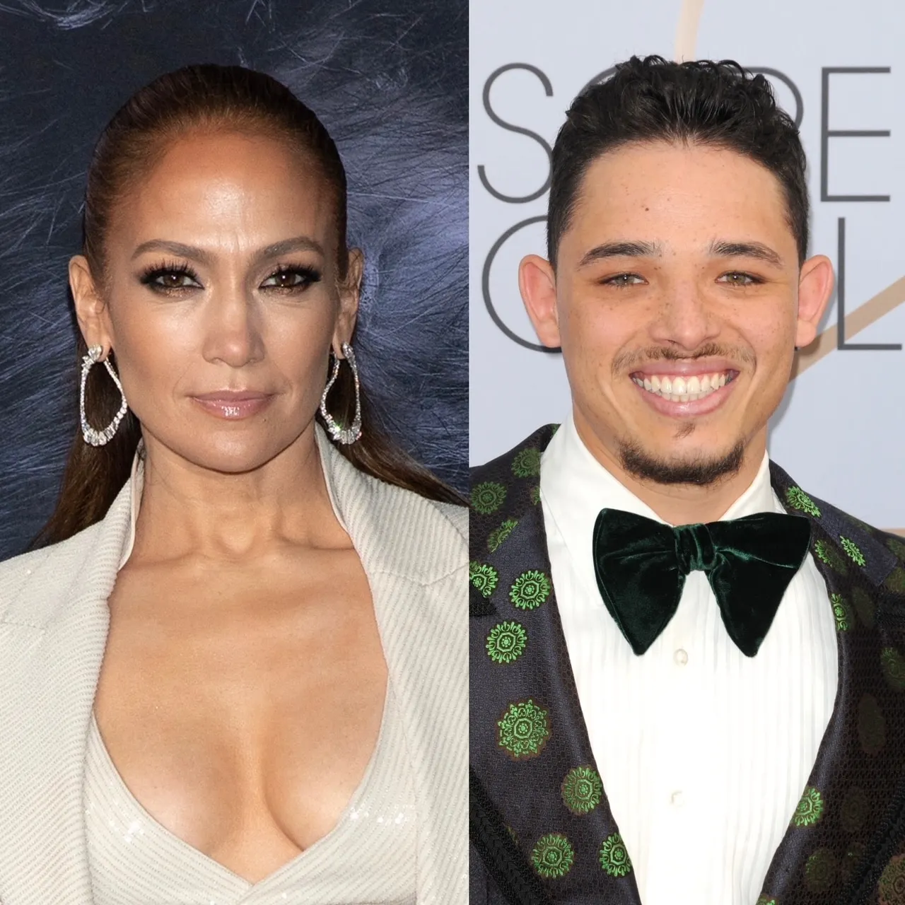 2 photos side by side of Jennifer Lopez and Anthony Ramos who will star in the upcoming 'Bob the Builder' Movie