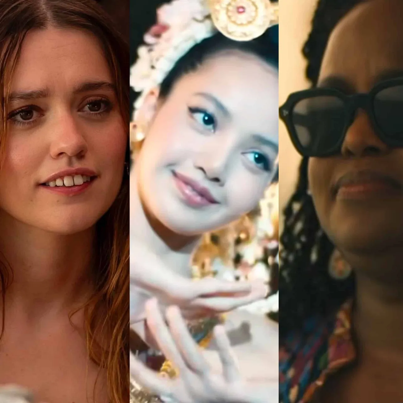 Stills from The White Lotus Season 3 trailer featuring Aimee Lou Wood, Blackpink's Lisa and Natasha Rothwell
