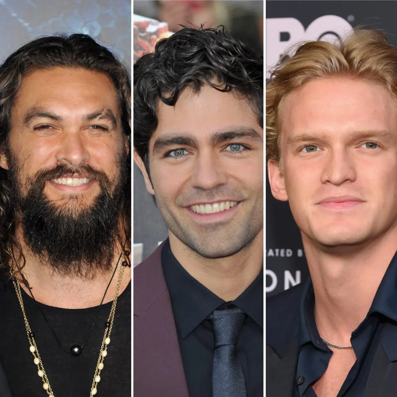 Jason Momoa, Adrian Grenier and Cody Simpson smile at red carpet events