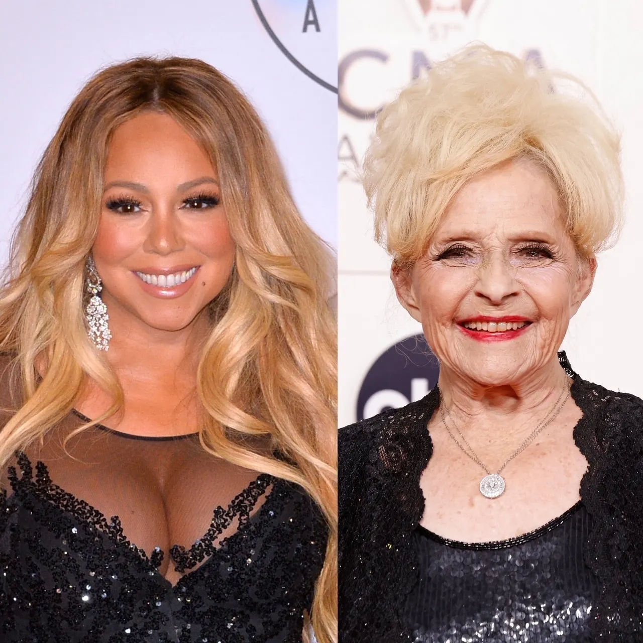 2 photos side by side of Mariah Carey and Brenda Lee