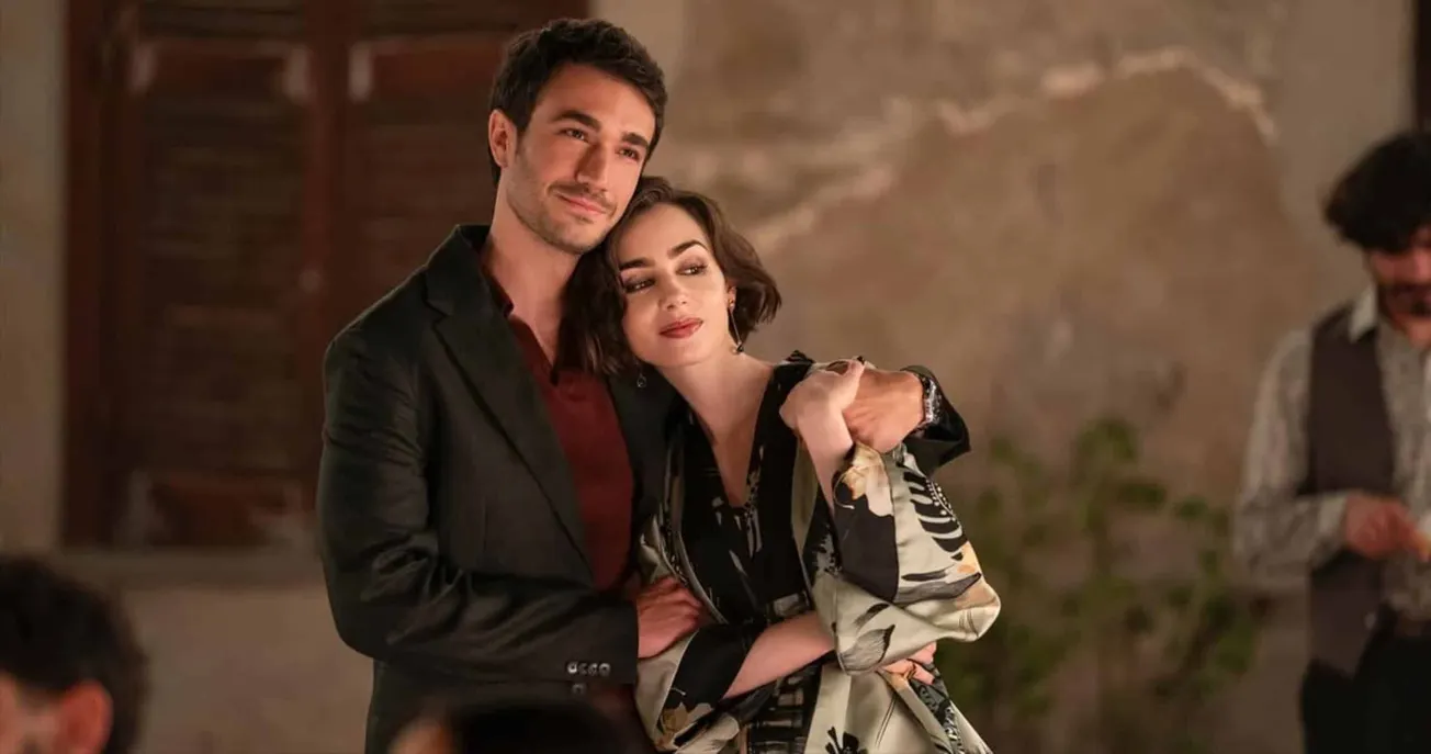 A still of Emily with Marcello, in 'Emily in Paris' season 5