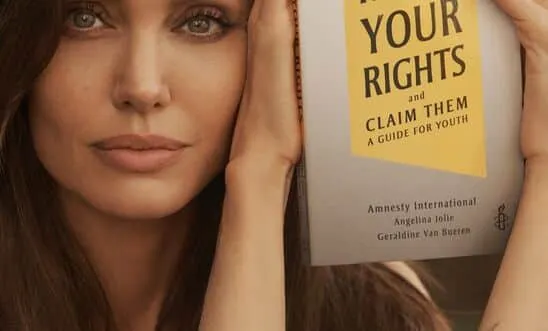 Angelina Jolie with "Know Your Rights and Claim Them"