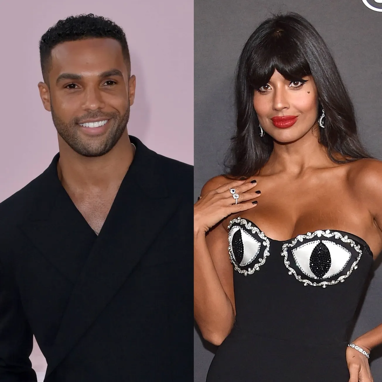 Lucien Laviscount and Jameela Jamil cast in 'People We Meet on Vacation'. These are two photos of them side by side at separa