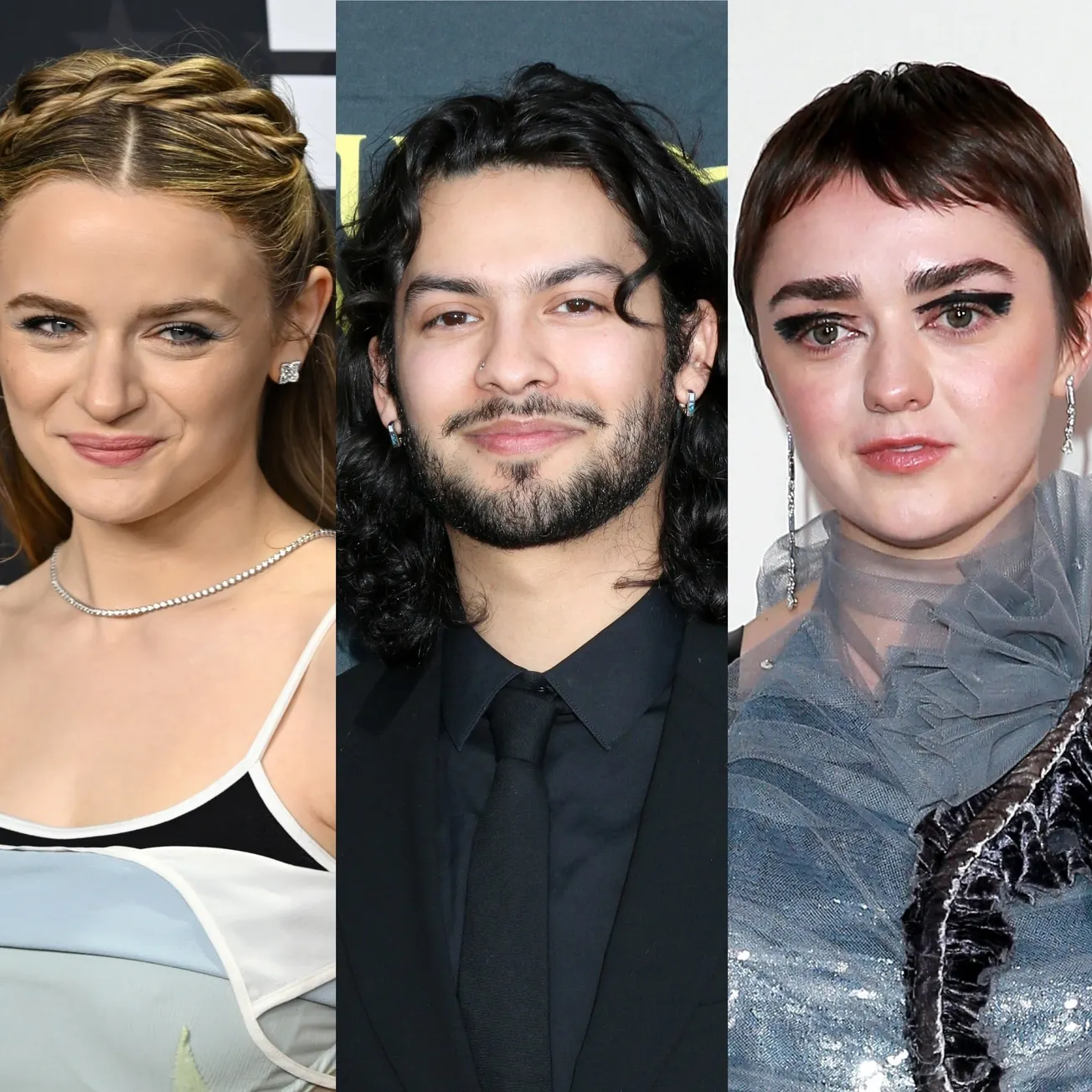 3 photos side by side of Joey King, Xolo Maridueña and Maisie Williams who've been cast in 'Practical Magic 2'. They are all