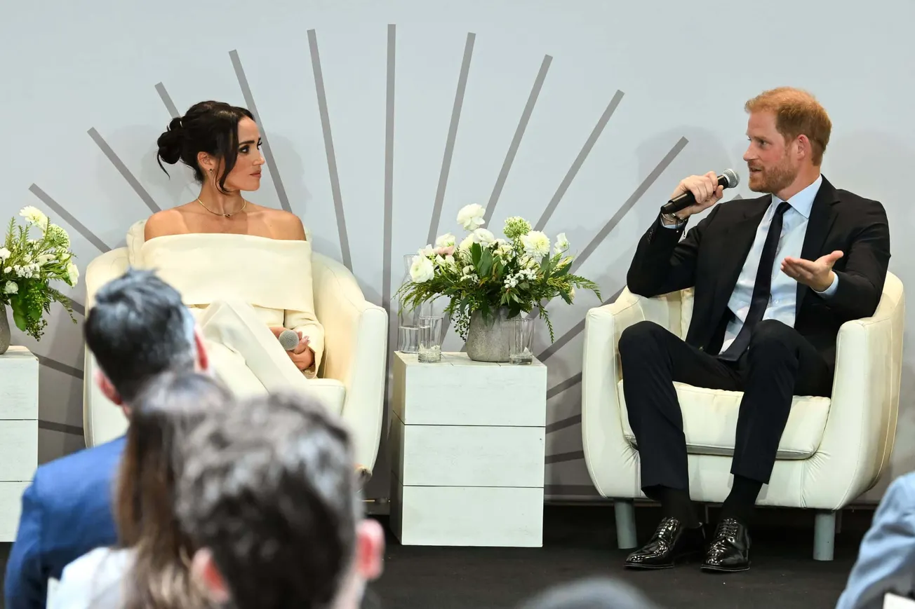 Meghan and Harry on stage in New York discussing mental health and safer online spaces