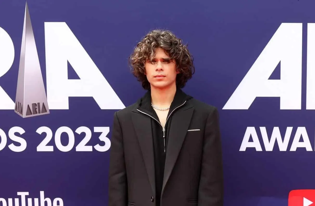 Budjerah in a black suit at the 2023 ARIA Awards