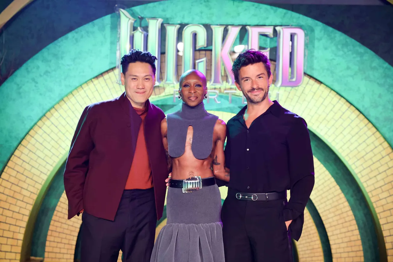 Jon M Chu, Cynthia Erivo and Jonathan Bailey at the Wicked for Good premiere in Sao Paulo, Brazil.