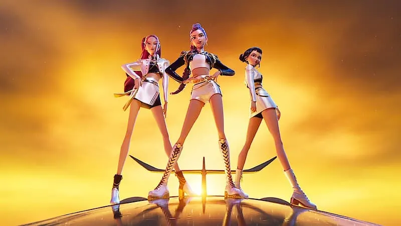 a still of K-Pop Demon Hunters against a golden background