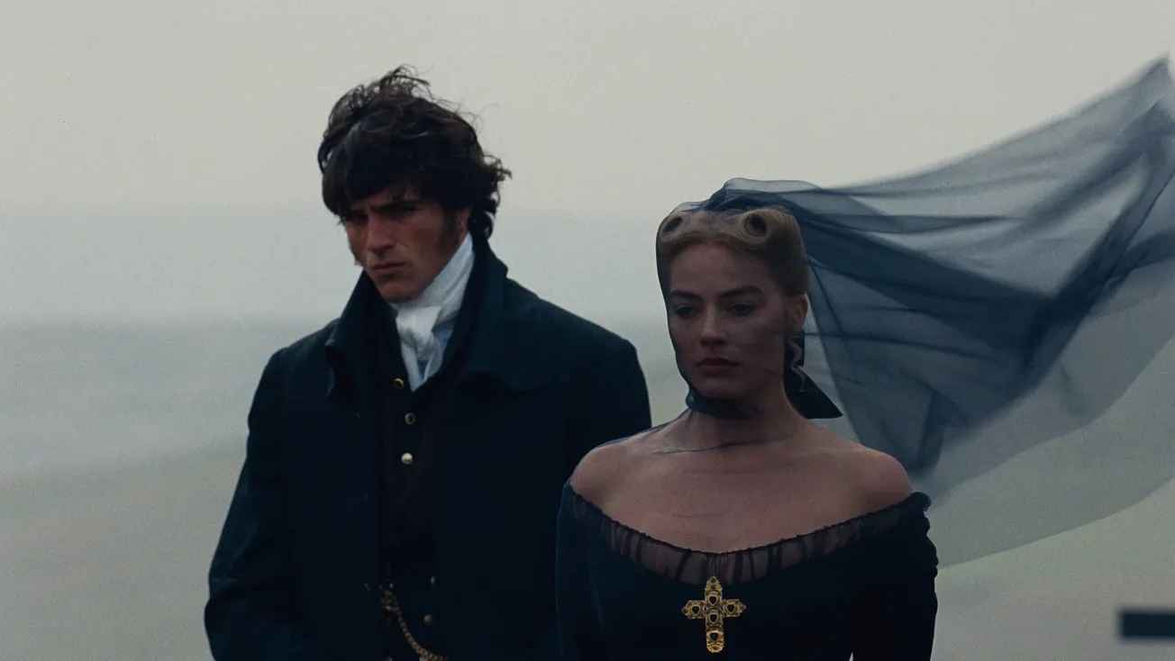 Jacob Elordi and Margot Robbie as Heathcliff and Catherine Earnshaw in a still from Wuthering Heights