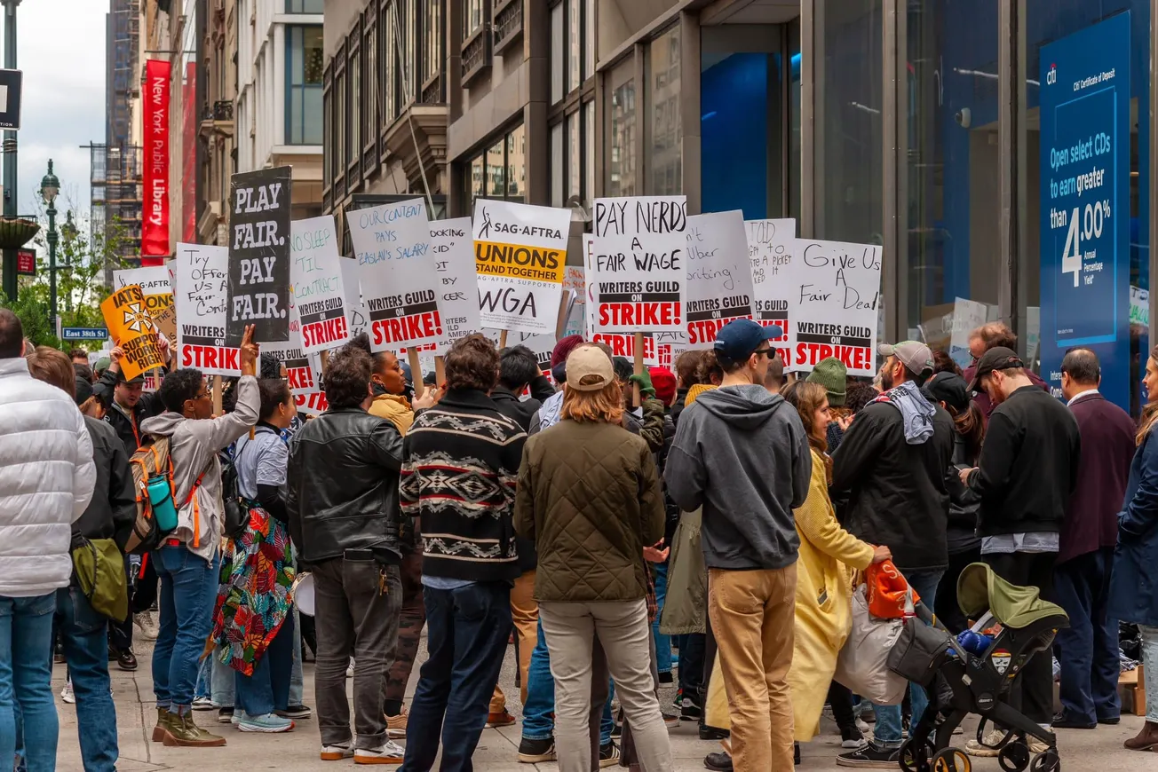 Writers strike comes to an end. A photo of writers protesting on May 2, 2023