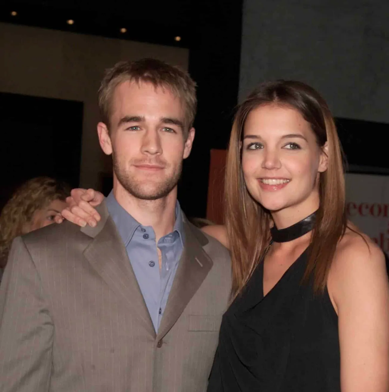 James Van Der Beek with Katie Holmes at a red carpet event in the early 2000s