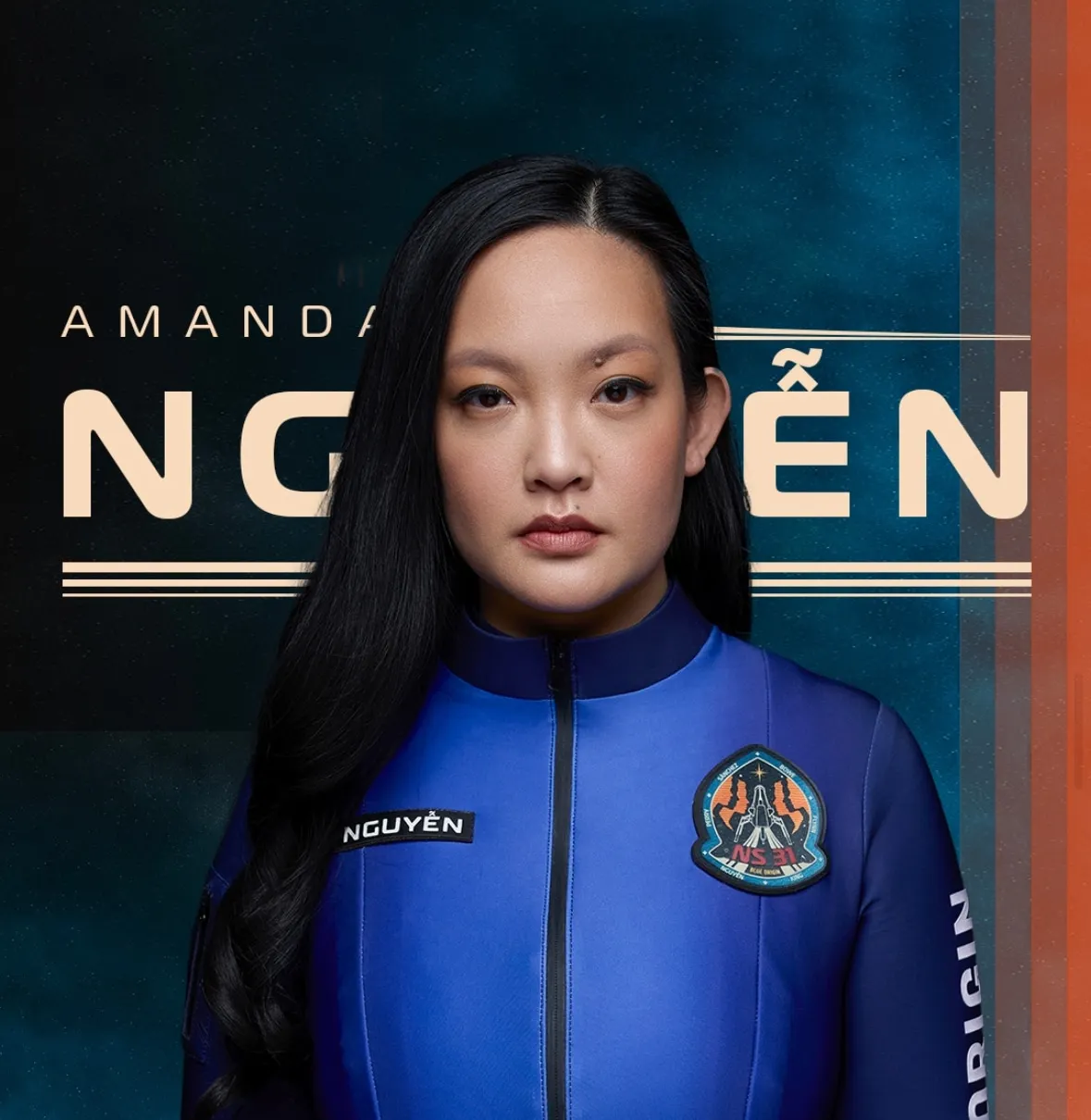 a promo photo of Amanda Nguyễn for the Blue Origin space flight