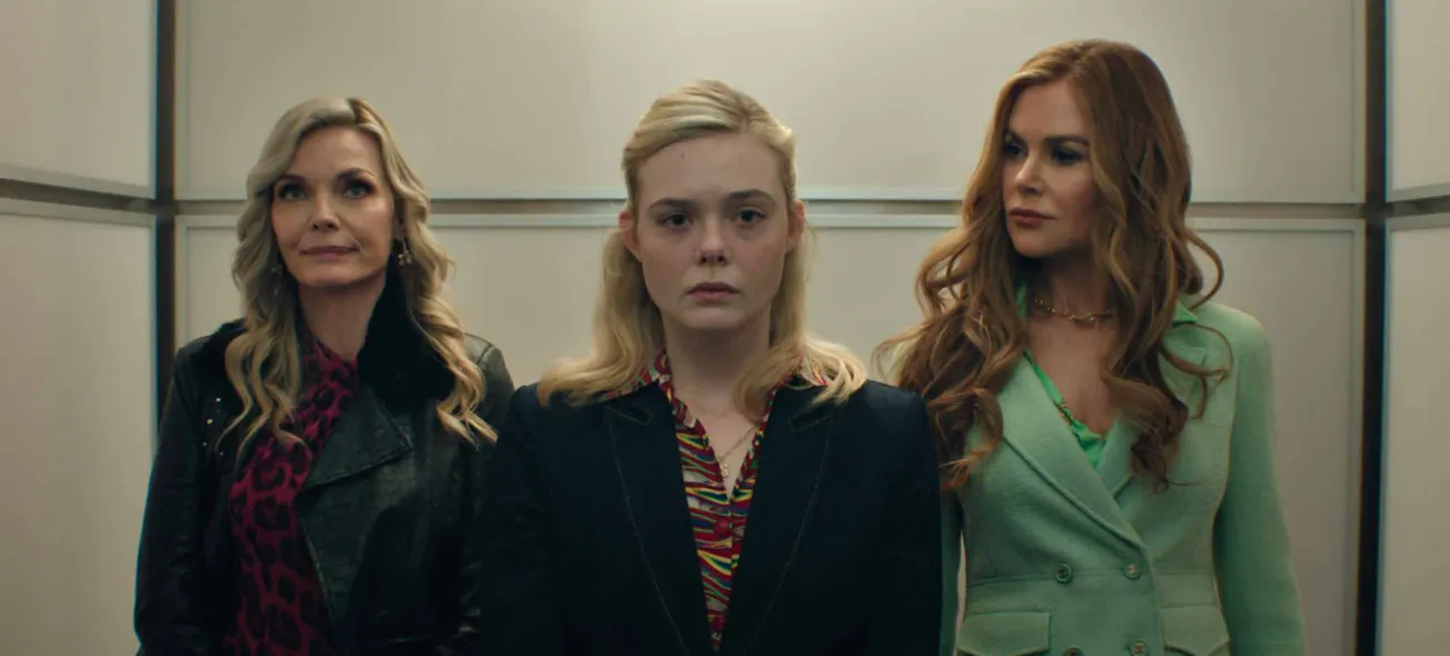 A still of Michelle Pfeiffer, Elle Fanning and Nicole Kidman from 'Margo's Got Money Troubles. They are all standing next to
