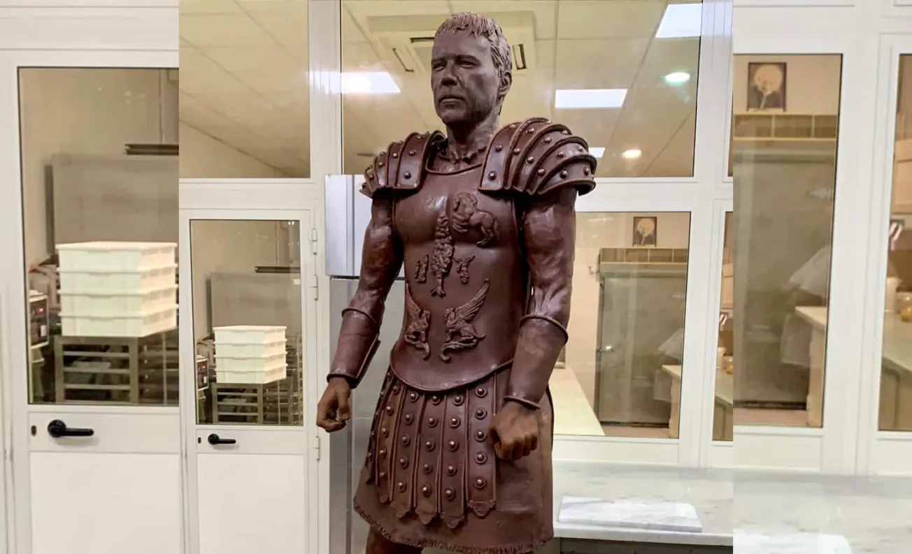 a life-sized chocolate statue of Russell Crowe's character, Maximus.