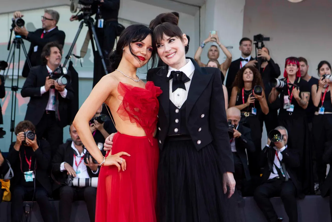 Jenna Ortega and Winona Ryder promoting Beetlejuice, Beetlejuice on the red carpet at the Venice Film Festival, 2024. Jenna w