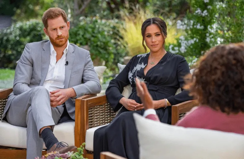 Harry and Meghan sitting for an interview with Oprah Winfrey