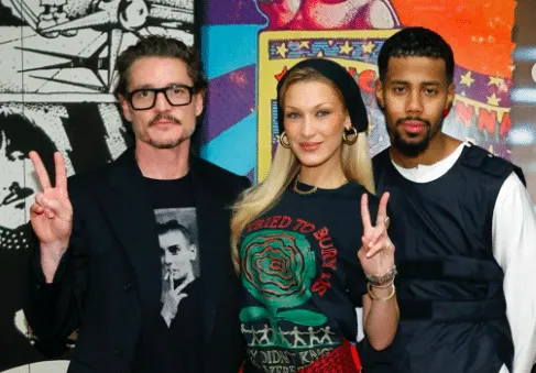 Pedro Pascal, Bella Hadid and Mustafa pose together for Artists For Aid benefit concert in LA, 2026