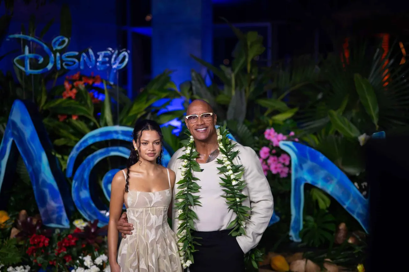 Catherine Laga'aia and Dwayne Johnson at the Sydney premiere of Moana