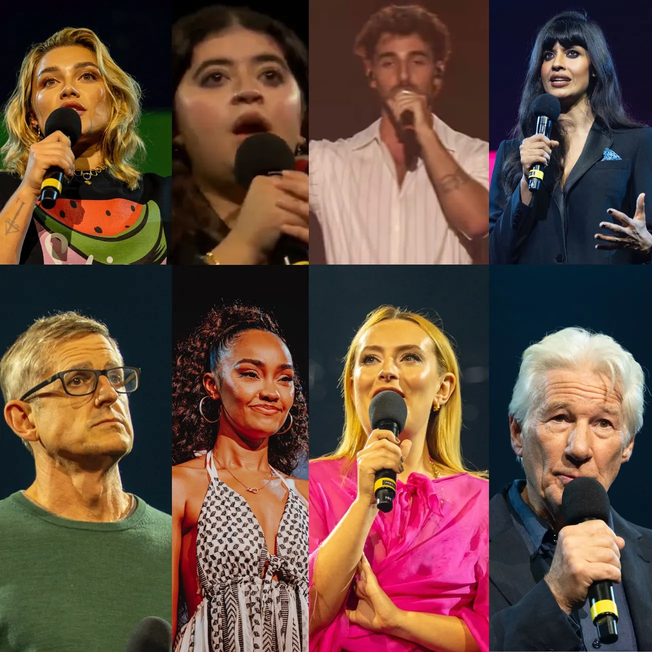 A series of photos of the stars who attended Together for Palestine event in Wembley, London