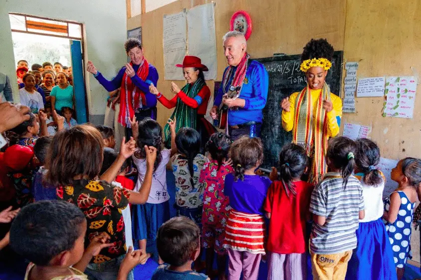 The Wiggles singing and dnacing for kids in TImor-Leste