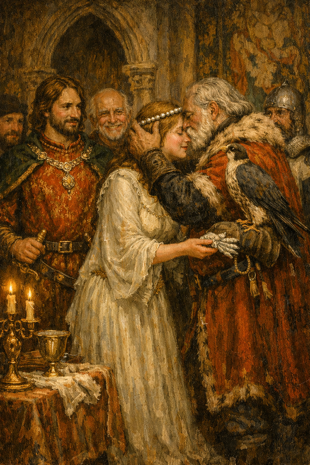 “The last to receive a present was Count del Balzo, for whom Marco had reserved a superb peregrin falcon… throwing his arms round her neck, he kissed her forehead, saying, ‘God bless thee, my daughter!’”