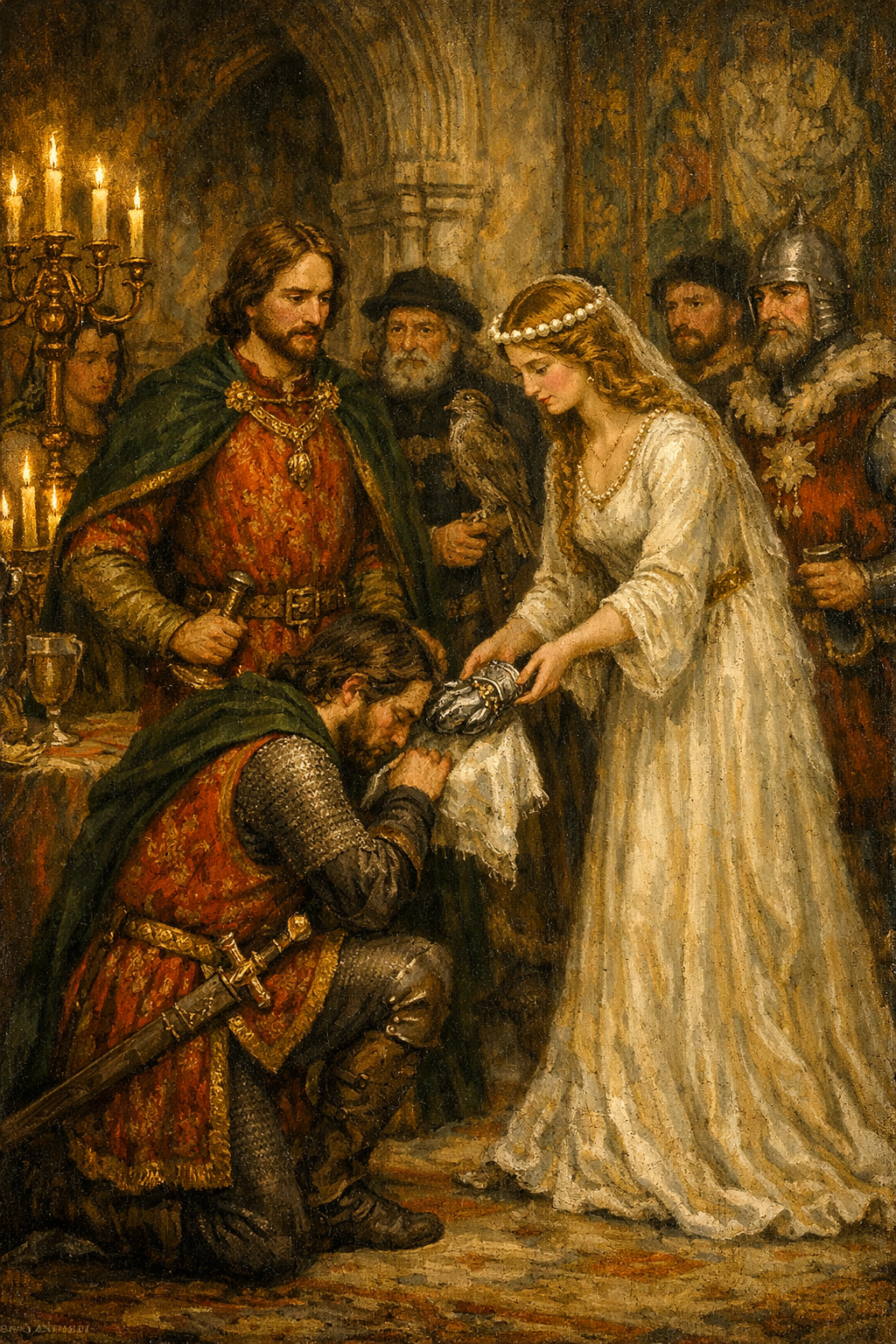 “Marco himself, acting as her squire, led her round the different tables… and she, with a graceful gesture, presented to each in turn, while the recipient welcomed the gift on bended knee, kissing the hem of the fair donor’s garment.”