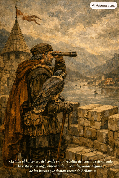 Estaba el halconero del conde en un rebellín del castillo, extendiendo la vista por el lago, observando si veía despuntar alguna de las barcas que debían volver de Bellano.