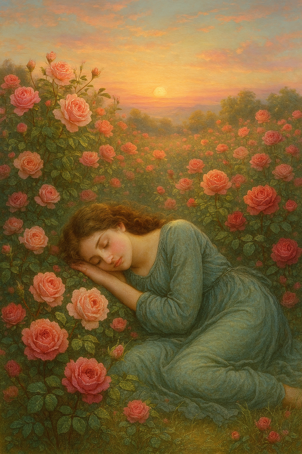 Strand of hair kissed by morning wind in a rose garden