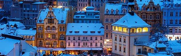 winter covers Karlovy Vary, in the Czech Republic