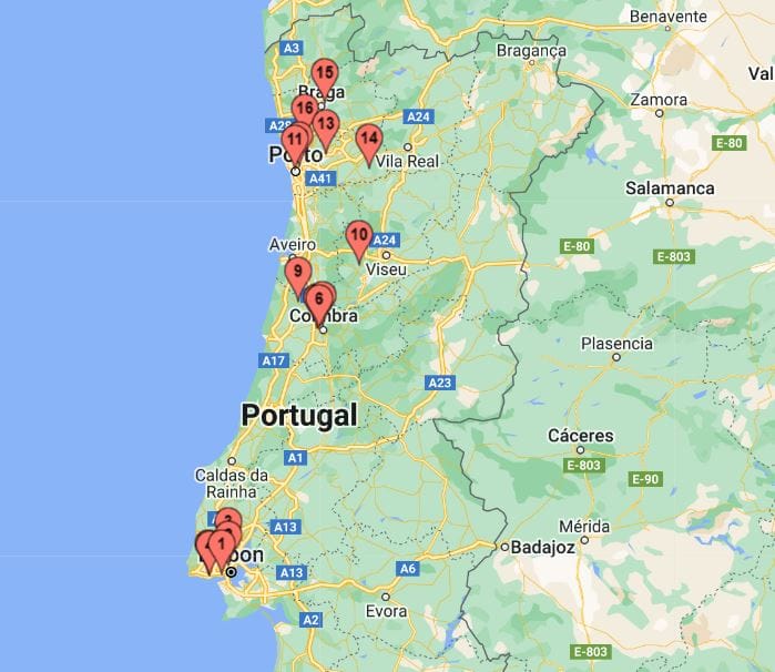 Lisbon and northern Portugal dominate